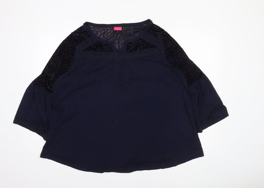 Together Women's Blue 3XL Tunic Blouse with Lace Detail