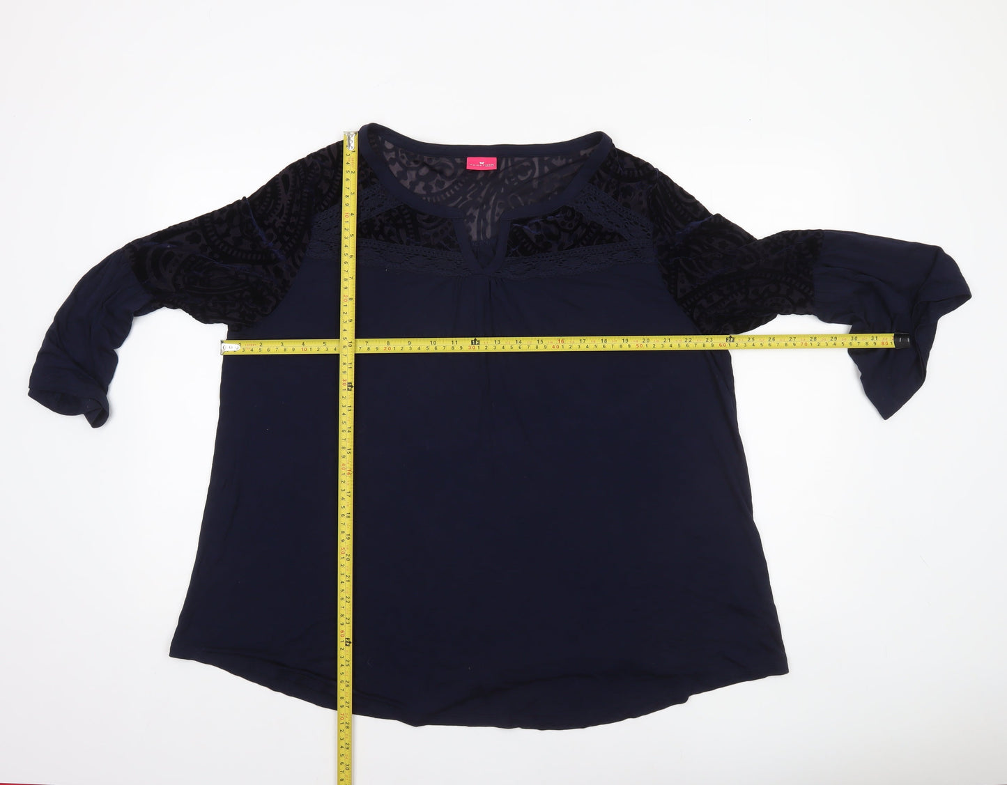 Together Women's Blue 3XL Tunic Blouse with Lace Detail