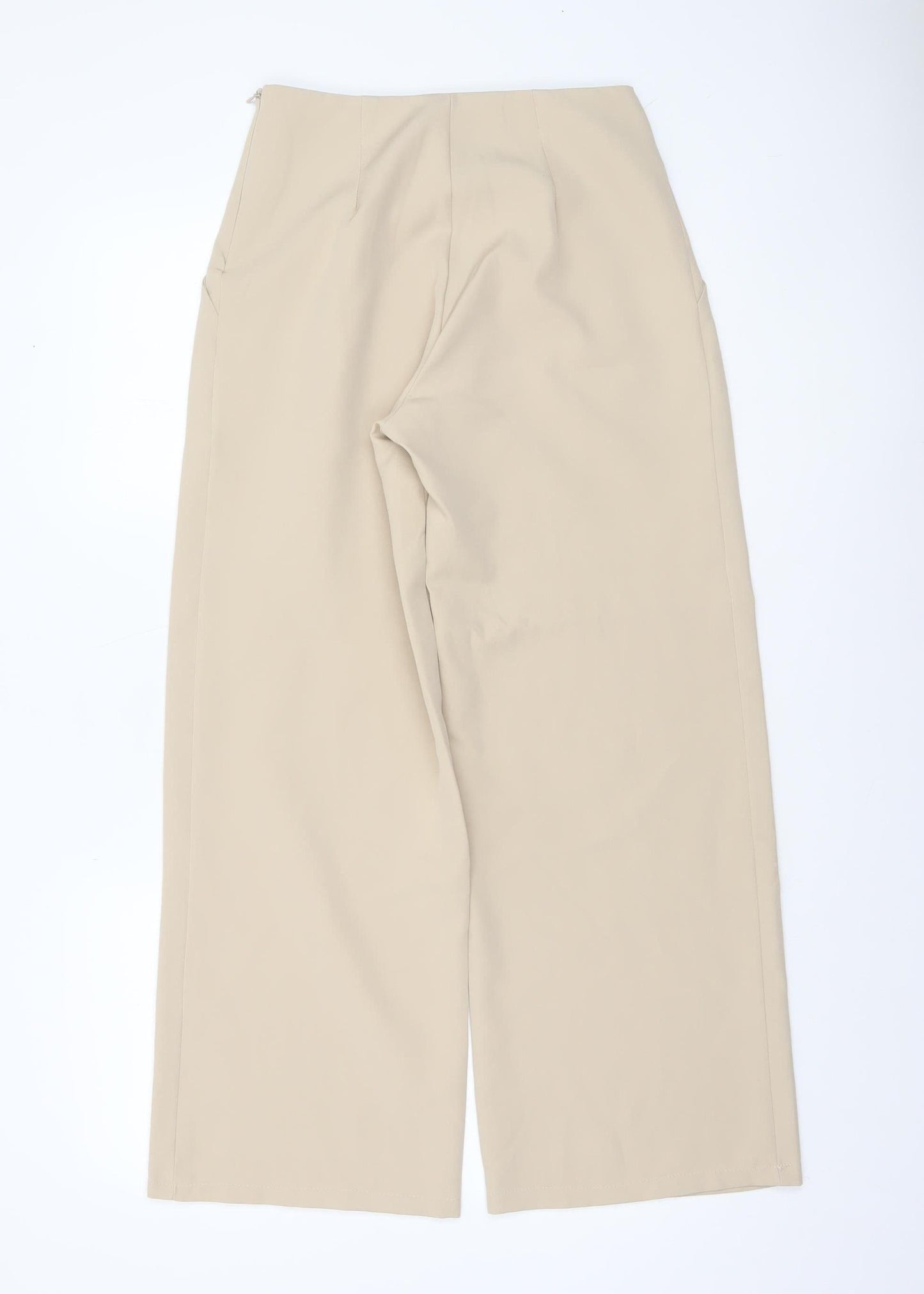 Boohoo Women’s Beige Wide-Leg High-Rise Trousers UK 6 Polyester Blend