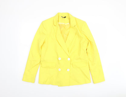 Topshop Womens Yellow Double-Breasted Blazer Size 12 Tailored Jacket
