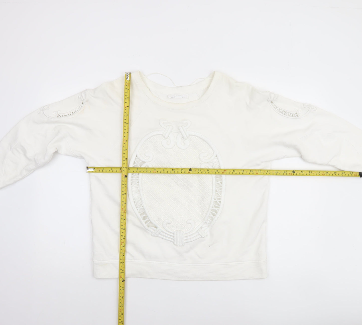 Zara W&B Collection Women Ivory Long Sleeve Pullover Sweatshirt Size M