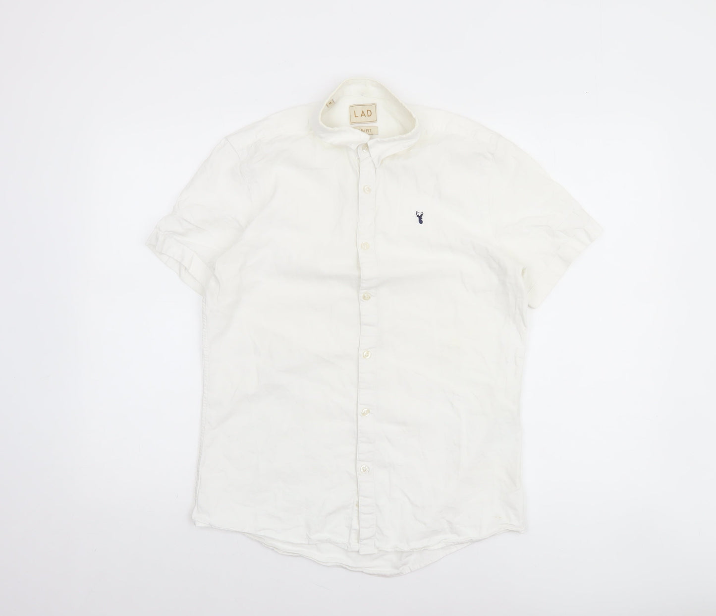 LAD Men's White Slim Fit Short Sleeve Button-Up Shirt M