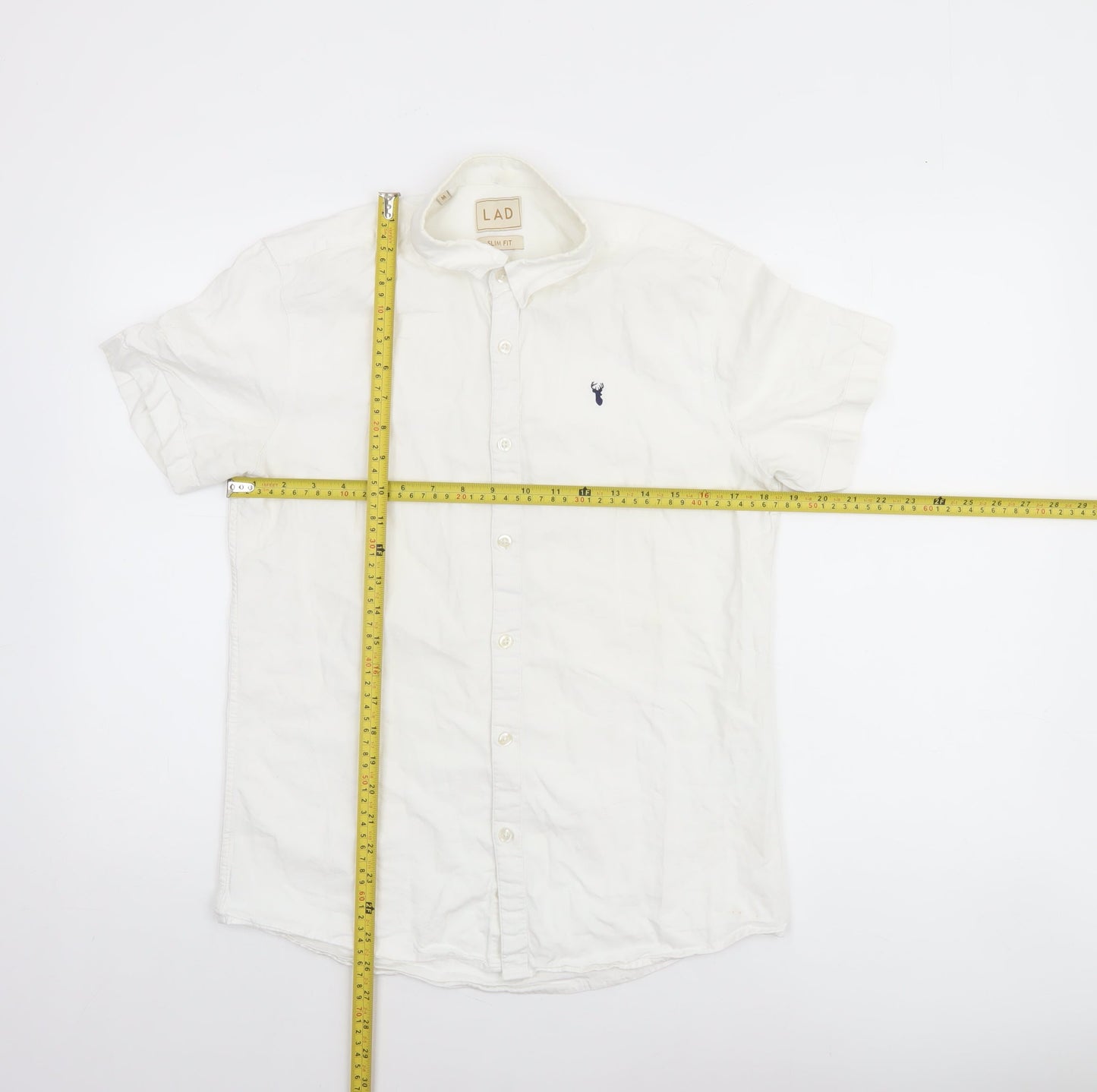 LAD Men's White Slim Fit Short Sleeve Button-Up Shirt M