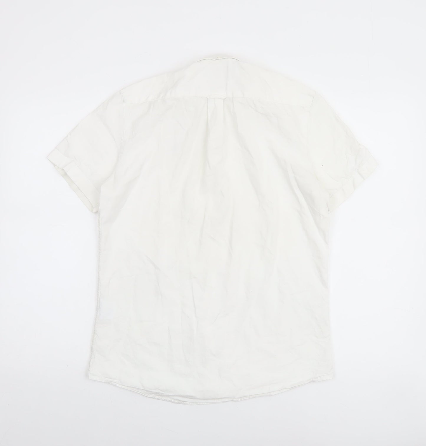 LAD Men's White Slim Fit Short Sleeve Button-Up Shirt M