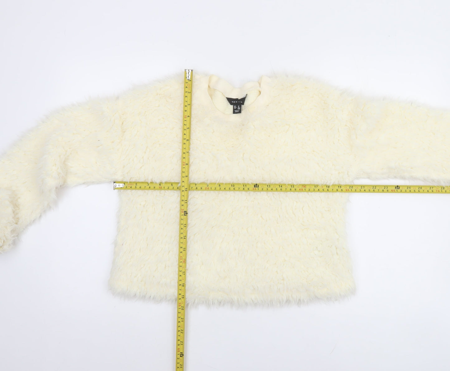 New Look Women Ivory Faux Fur Long Sleeve Pullover Sweatshirt Size M