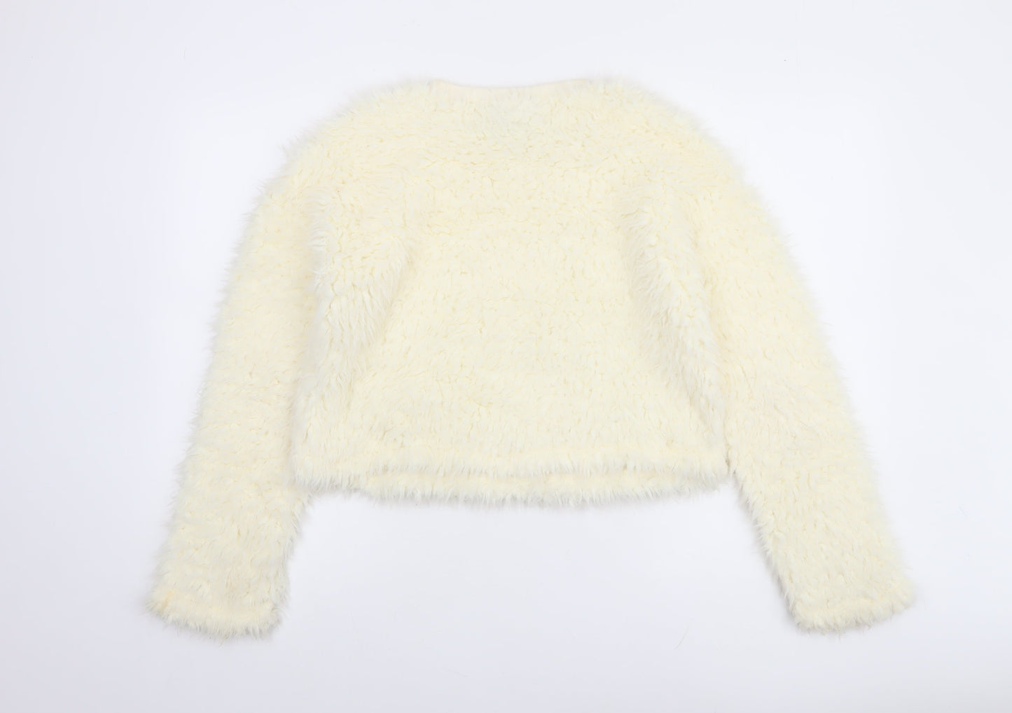 New Look Women Ivory Faux Fur Long Sleeve Pullover Sweatshirt Size M