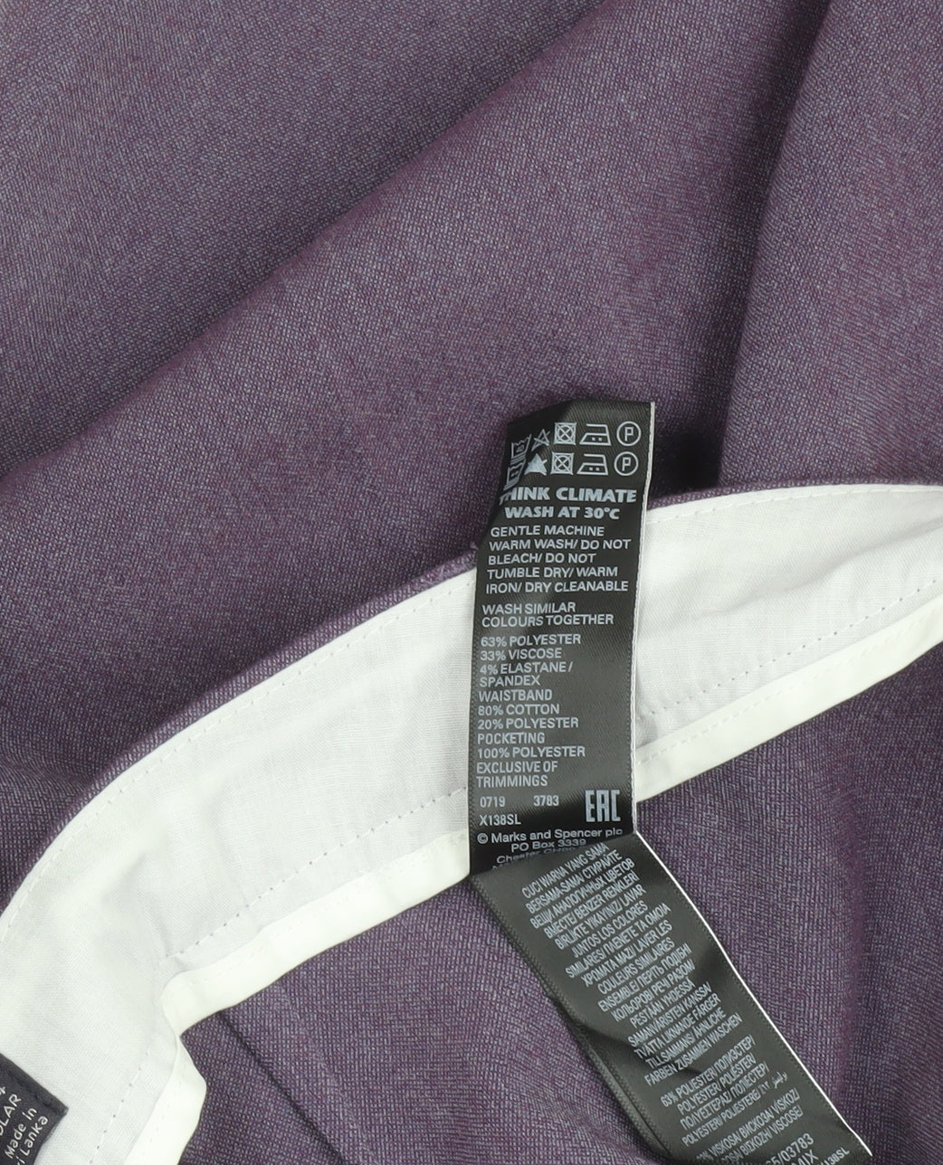 Marks and Spencer Womens Purple Slim Ankle Trousers Size 14