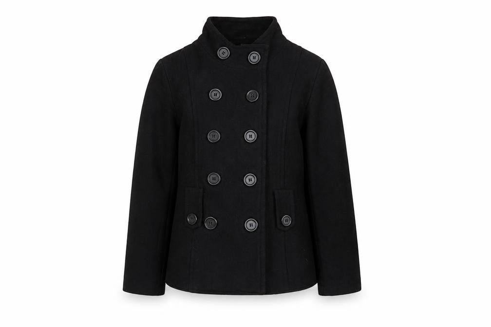 Back to School Girls Black Wool Blend Double-Breasted Pea Coat 9-10 Years