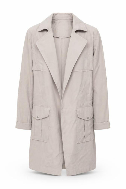 New Look Women Beige Long Trench Coat Size 8 Lightweight Classic Style