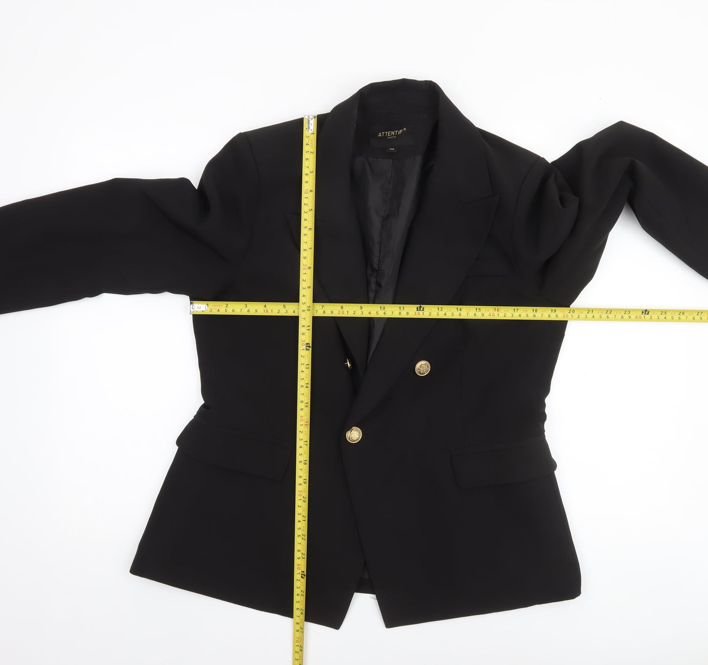 Attentif Paris Women's Black Double-Breasted Blazer Size 18