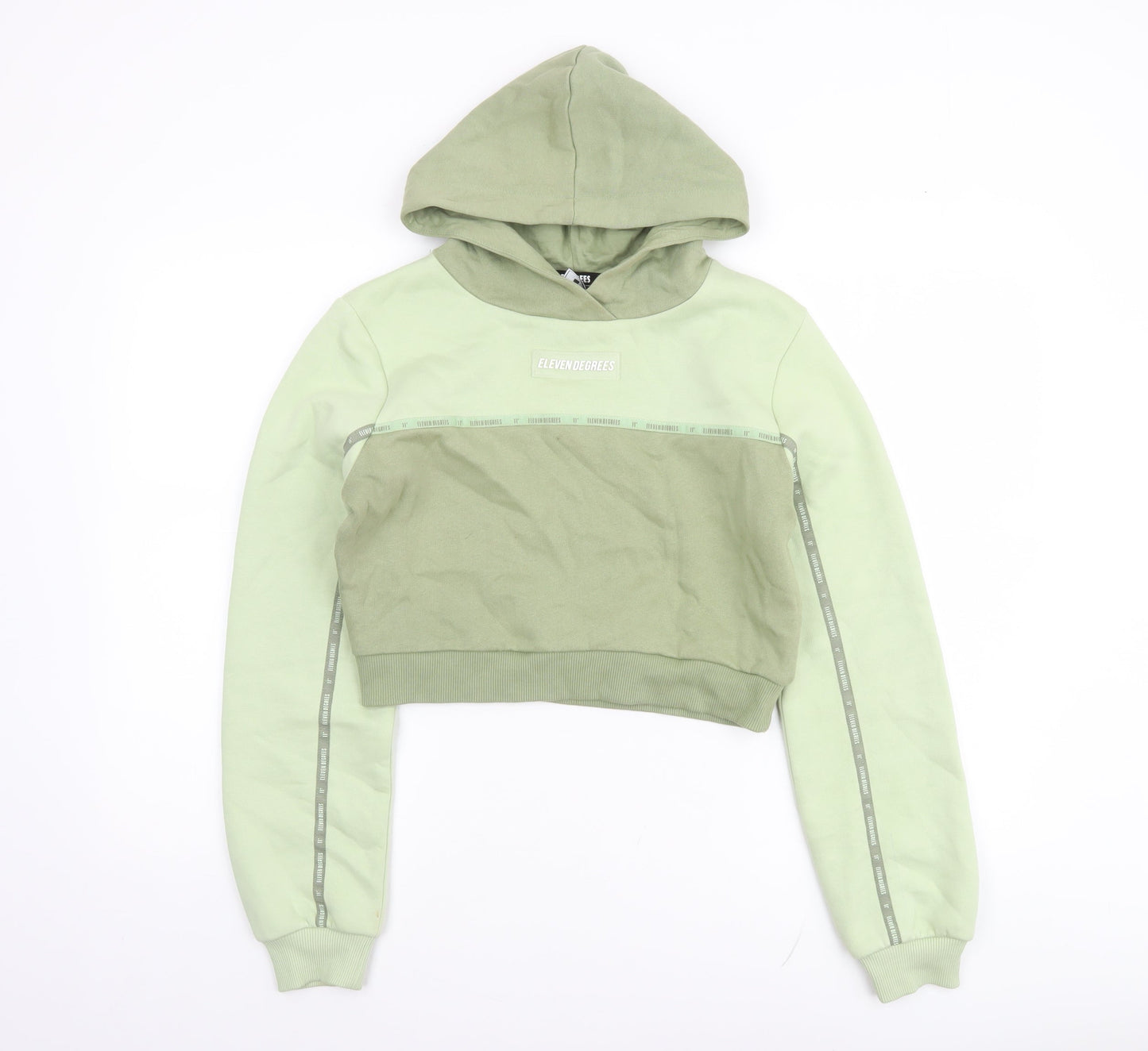 Eleven Degrees Womens Green Cropped Hoodie UK 8 Cotton Blend Logo Design
