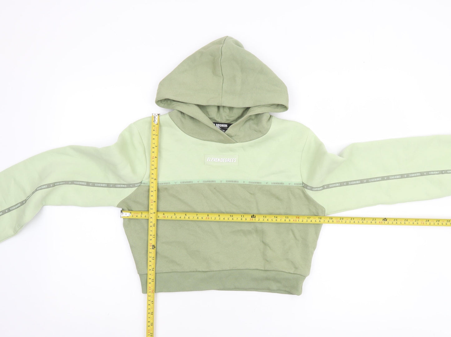 Eleven Degrees Womens Green Cropped Hoodie UK 8 Cotton Blend Logo Design