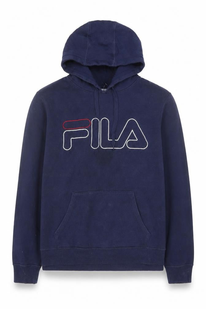 Fila Men's Blue Pullover Hoodie L Logo Fleece Sportswear