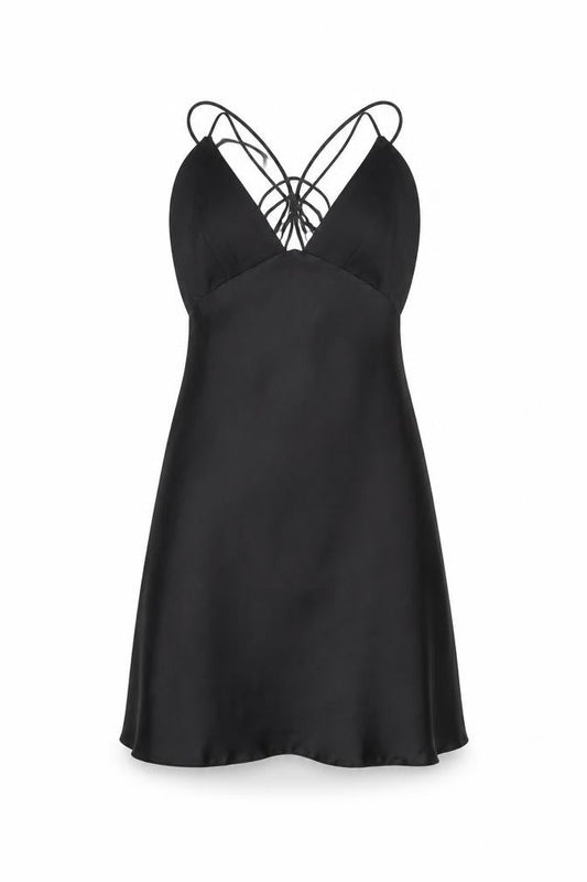 Zara Women Black Satin Slip Dress M Strappy V-Neck Partywear