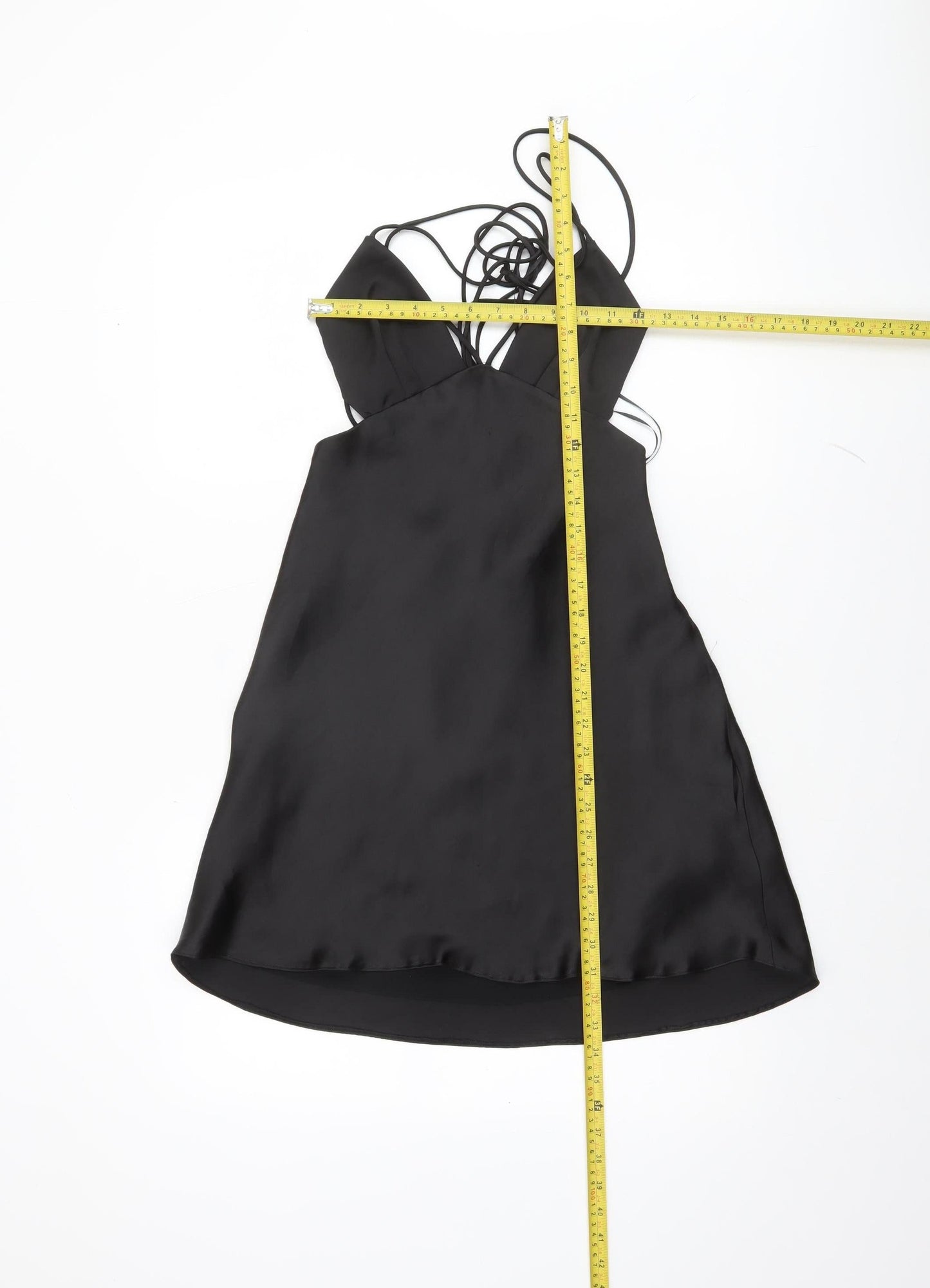 ZARA Women Black Satin Slip Dress M Strappy V-Neck Partywear