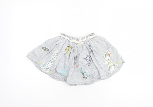 Next Girls Grey Bunny Embroidered A-Line Skirt 4 Years Cotton Blend