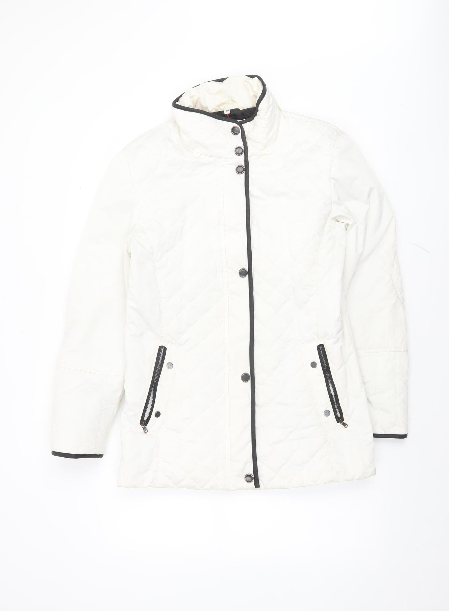 Frandsen Women’s White Quilted Mid-Length Jacket Size 8