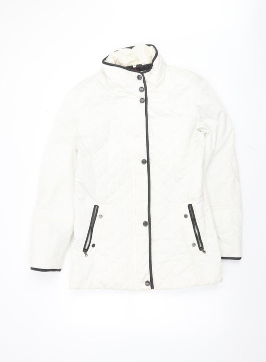 Frandsen Women’s White Quilted Mid-Length Jacket Size 8