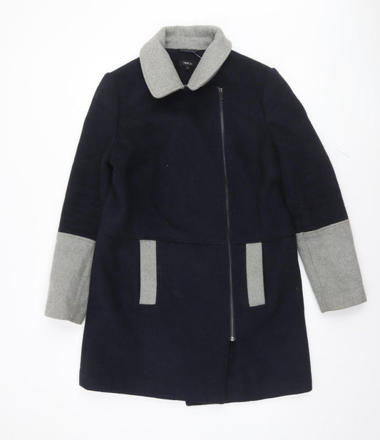 Next Women Blue Grey Wool Blend Mid-Length Coat Size 12
