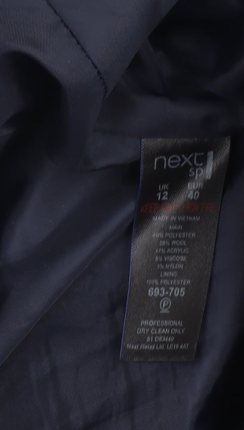 Next Women Blue Grey Wool Blend Mid-Length Coat Size 12