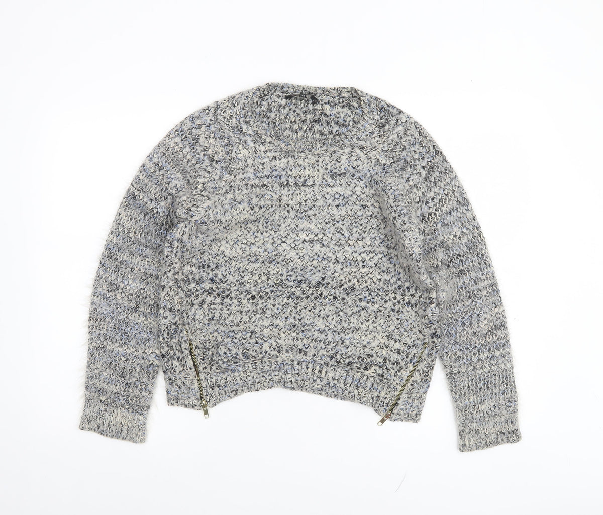 Candy Couture Girls Grey Knitted Pullover Jumper with Zip Accents Size 15 Years