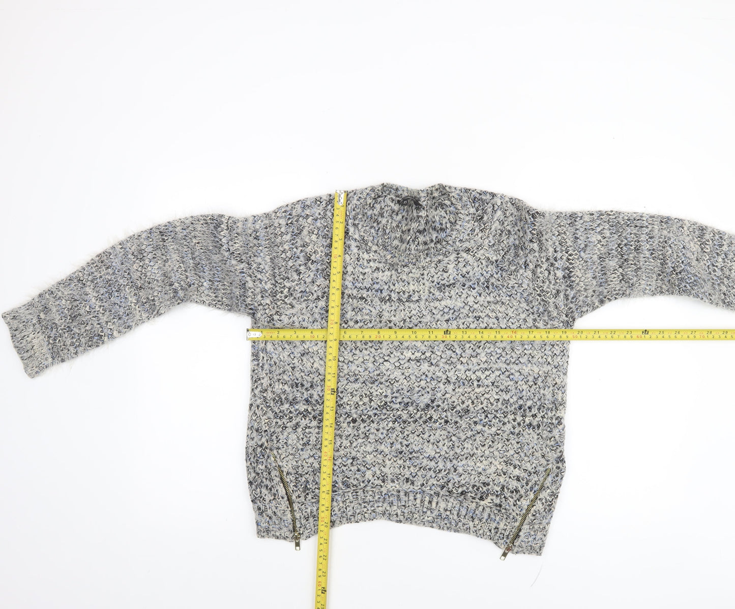 Candy Couture Girls Grey Knitted Pullover Jumper with Zip Accents Size 15 Years