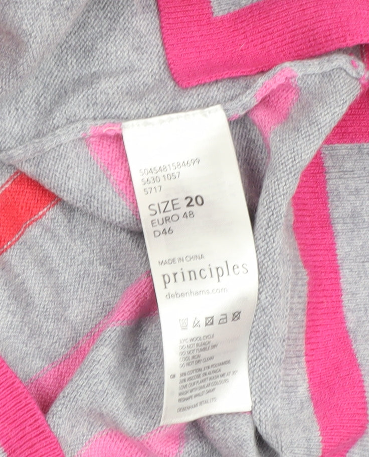 Principles Women’s Grey Pink Striped Pullover Jumper Size 20