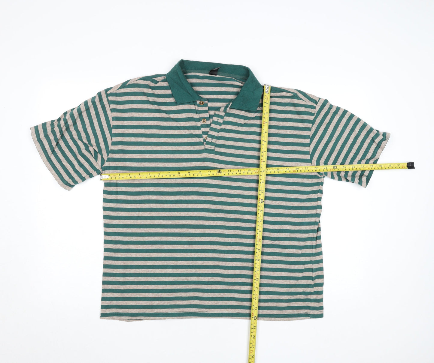 Dazy Men's Green Striped Viscose Polo Shirt Size L