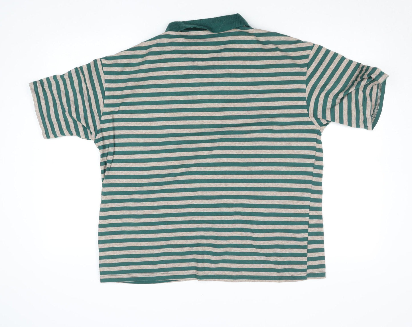 Dazy Men's Green Striped Viscose Polo Shirt Size L