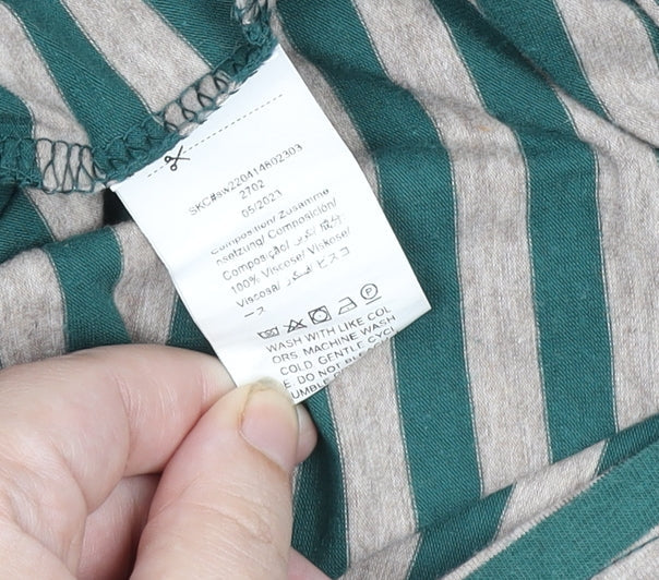 Dazy Men's Green Striped Viscose Polo Shirt Size L