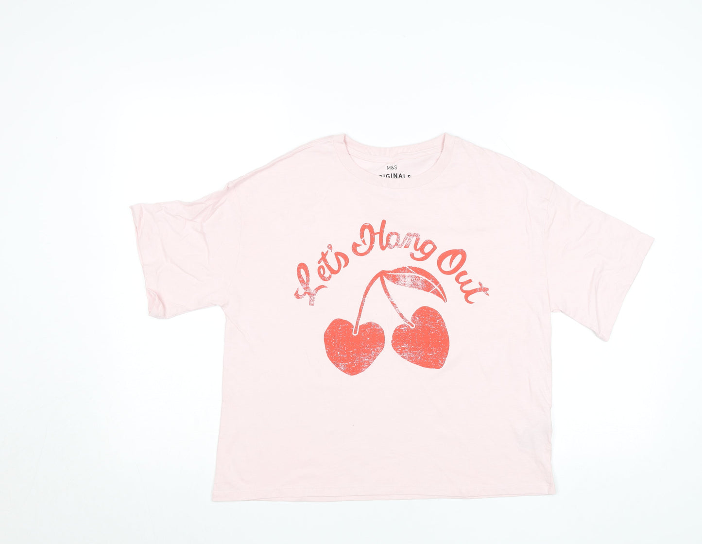 Marks and Spencer Teens Pink Basic Crew Neck Funny T-Shirt Size 14