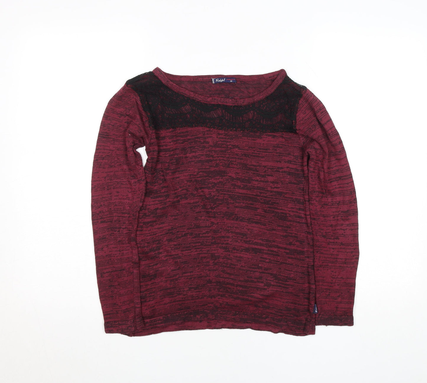 Redgirl Women's Red Lace Panel Long Sleeve Knit Top XS