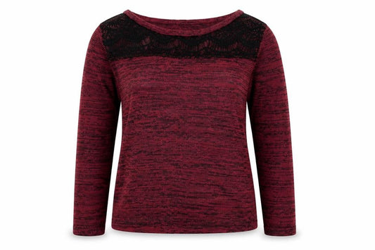 Redgirl Women's Red Lace Panel Long Sleeve Knit Top XS