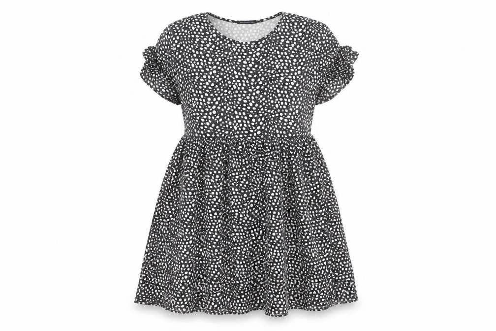 PRETTYLITTLETHING Women's Black Animal Print Skater Dress UK 8