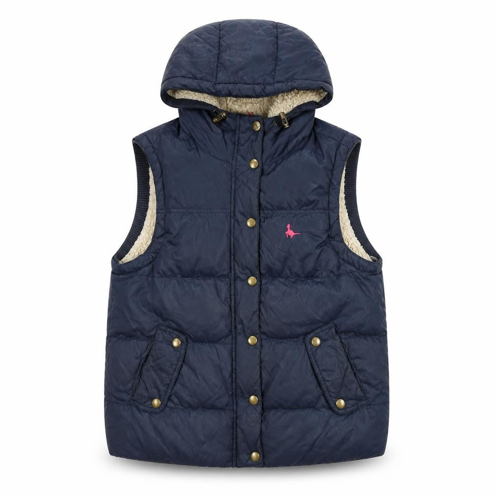 Jack Wills Womens Navy Hooded Puffer Waistcoat Size 10 Fleece Lined