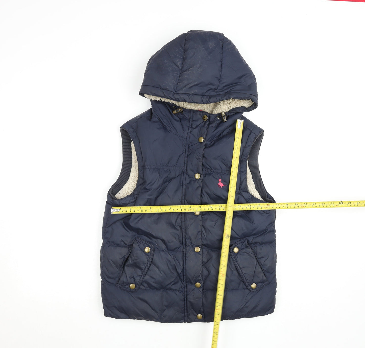 Jack Wills Womens Navy Hooded Puffer Waistcoat Size 10 Fleece Lined