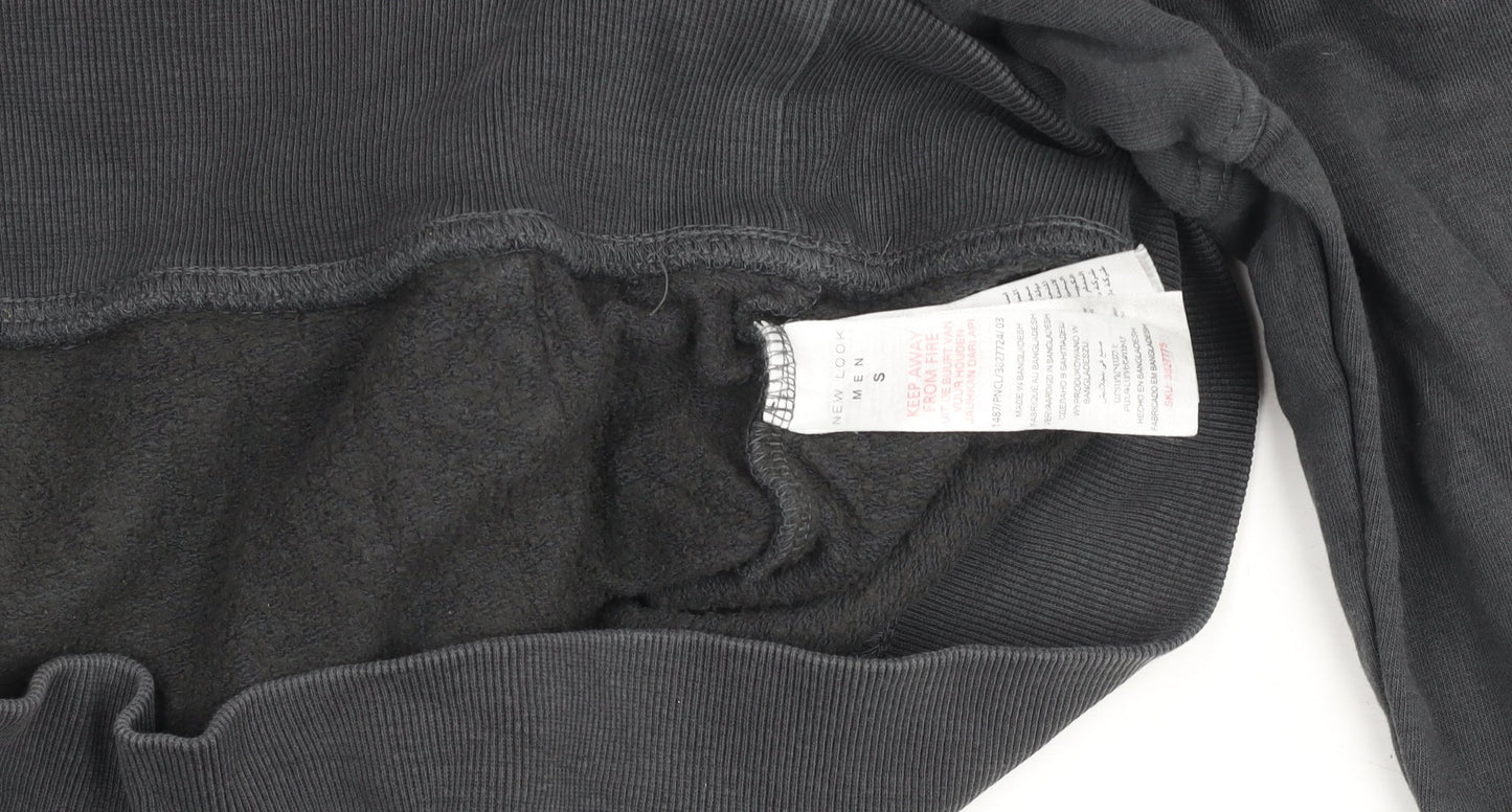 New Look Men Black Pullover Hoodie Size S Fleece Drawstring