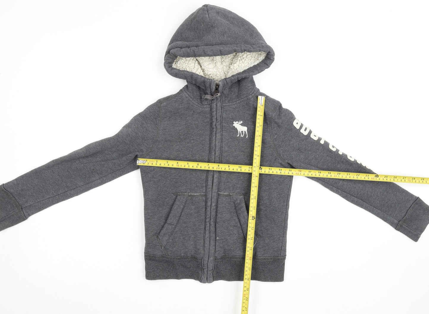 Abercrombie Kids Boys Grey Full Zip Hoodie Sherpa Lined Size S