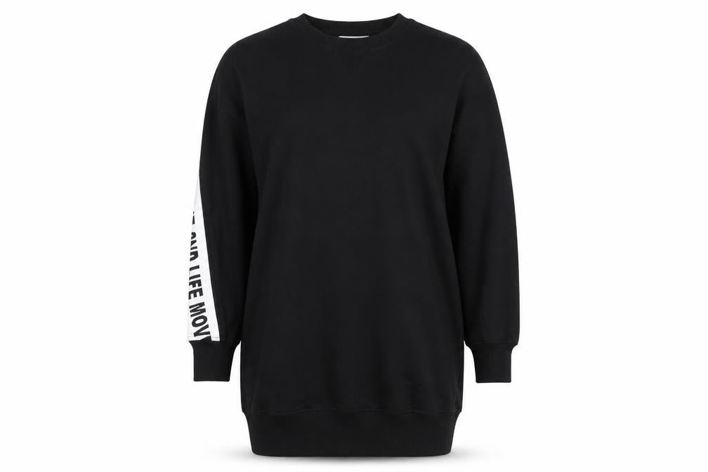 Topshop Women Black UK 8 Crew Neck Long Sleeve Cotton Sweatshirt Dress
