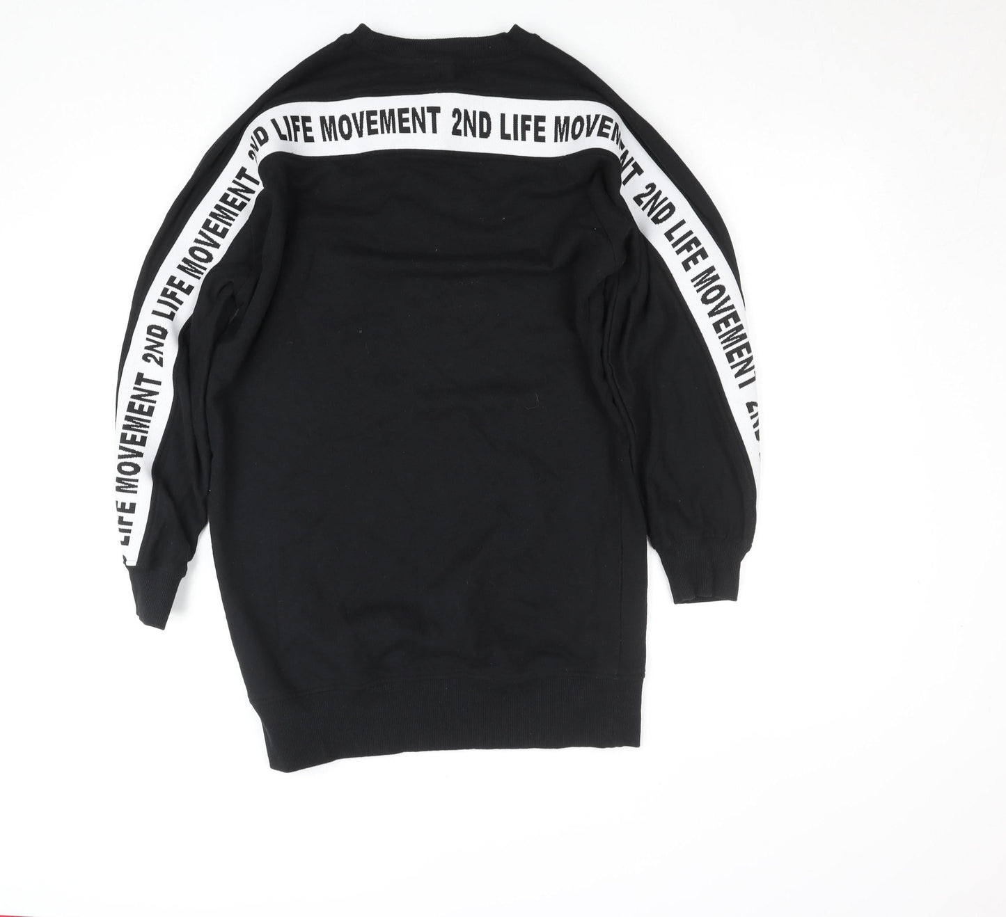Topshop Women Black UK 8 Crew Neck Long Sleeve Cotton Sweatshirt Dress