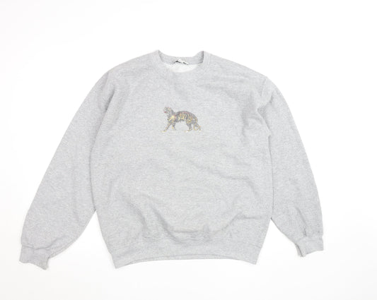 Topshop Women Grey Tiger Embroidered Pullover Sweatshirt Size M