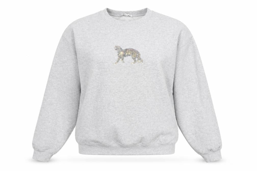 Topshop Women Grey Tiger Embroidered Pullover Sweatshirt Size M