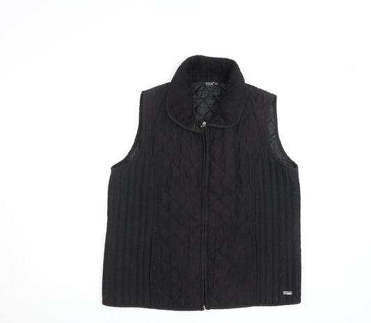 TIGI Womens Black Quilted Waistcoat M Sleeveless Zip Front
