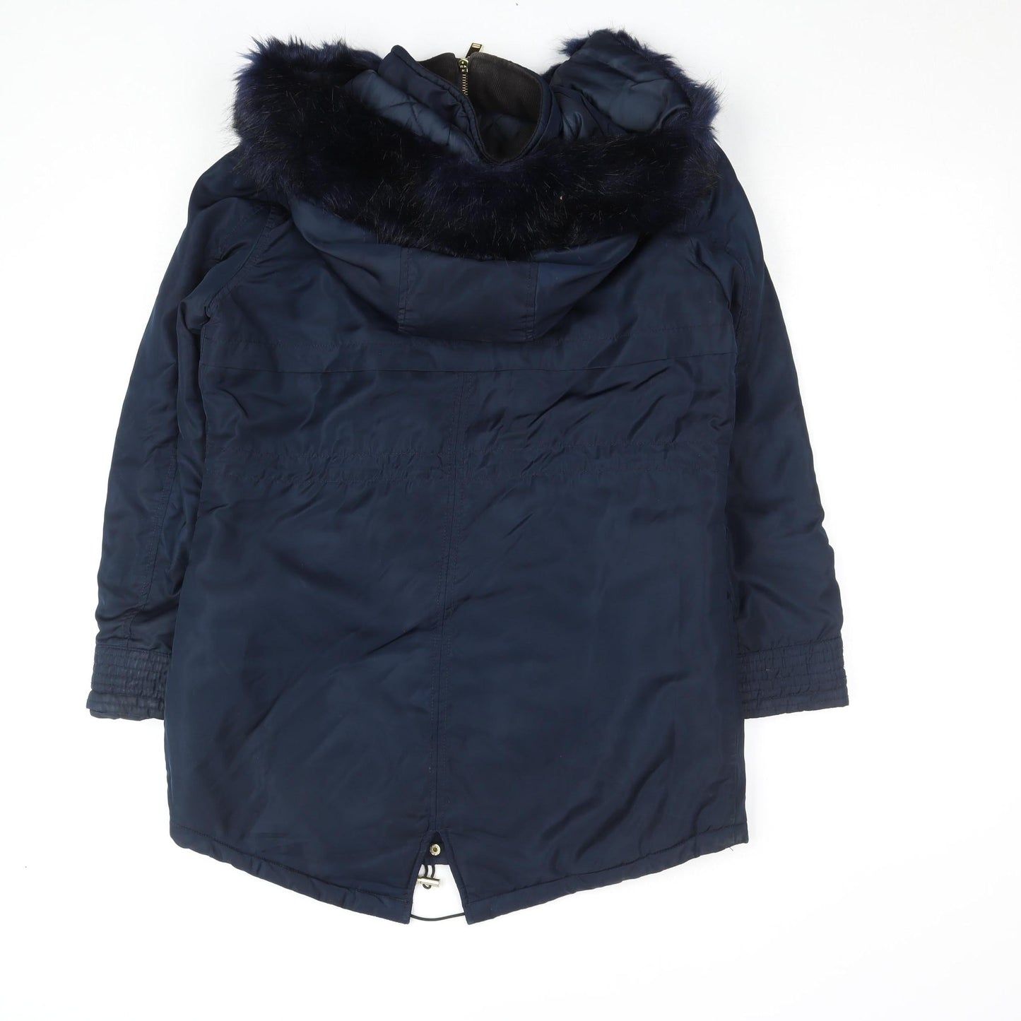 M&Co Unisex Blue Faux Fur Trim Hooded Parka Coat Size 10