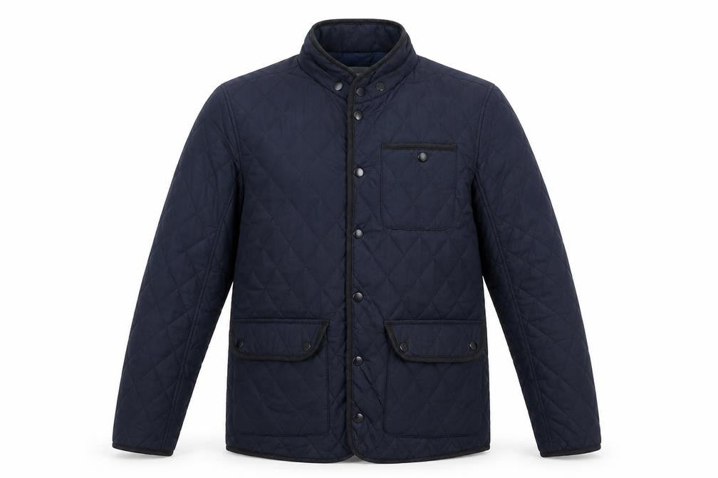 River Island Men's Blue Quilted Mid-Length Jacket Size M