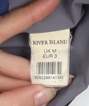 River Island Men's Blue Quilted Mid-Length Jacket Size M