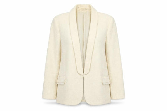 Mango Women Beige Tweed Blazer Jacket Lined Size L