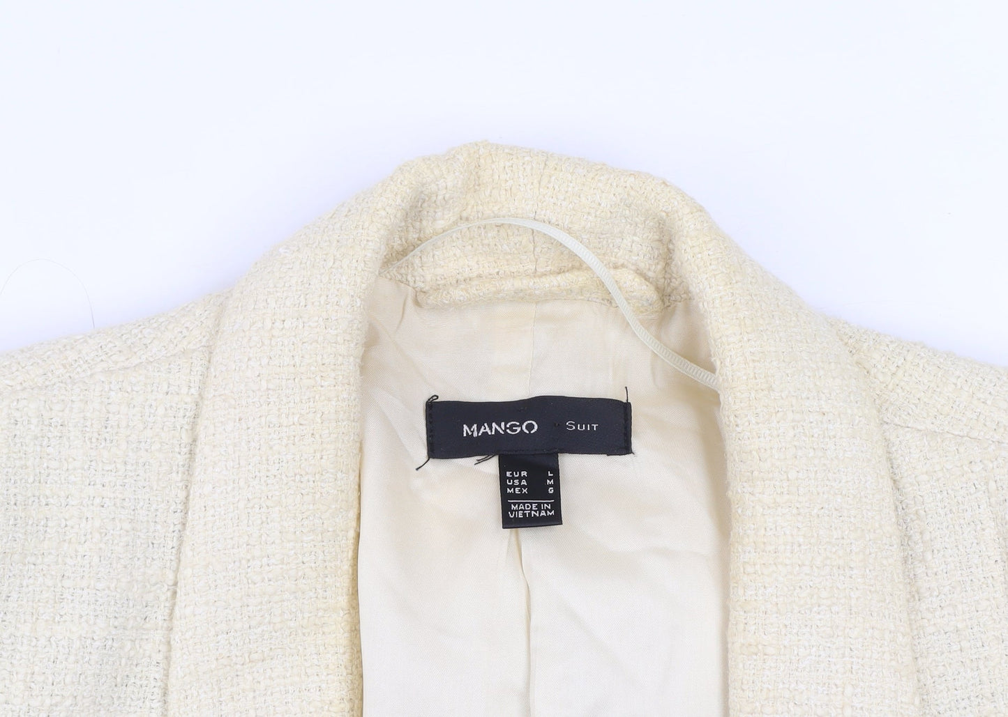 Mango Women Beige Tweed Blazer Jacket Lined Size L