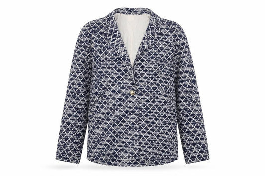 River Island Women Blue Geometric Blazer Jacket Size 8