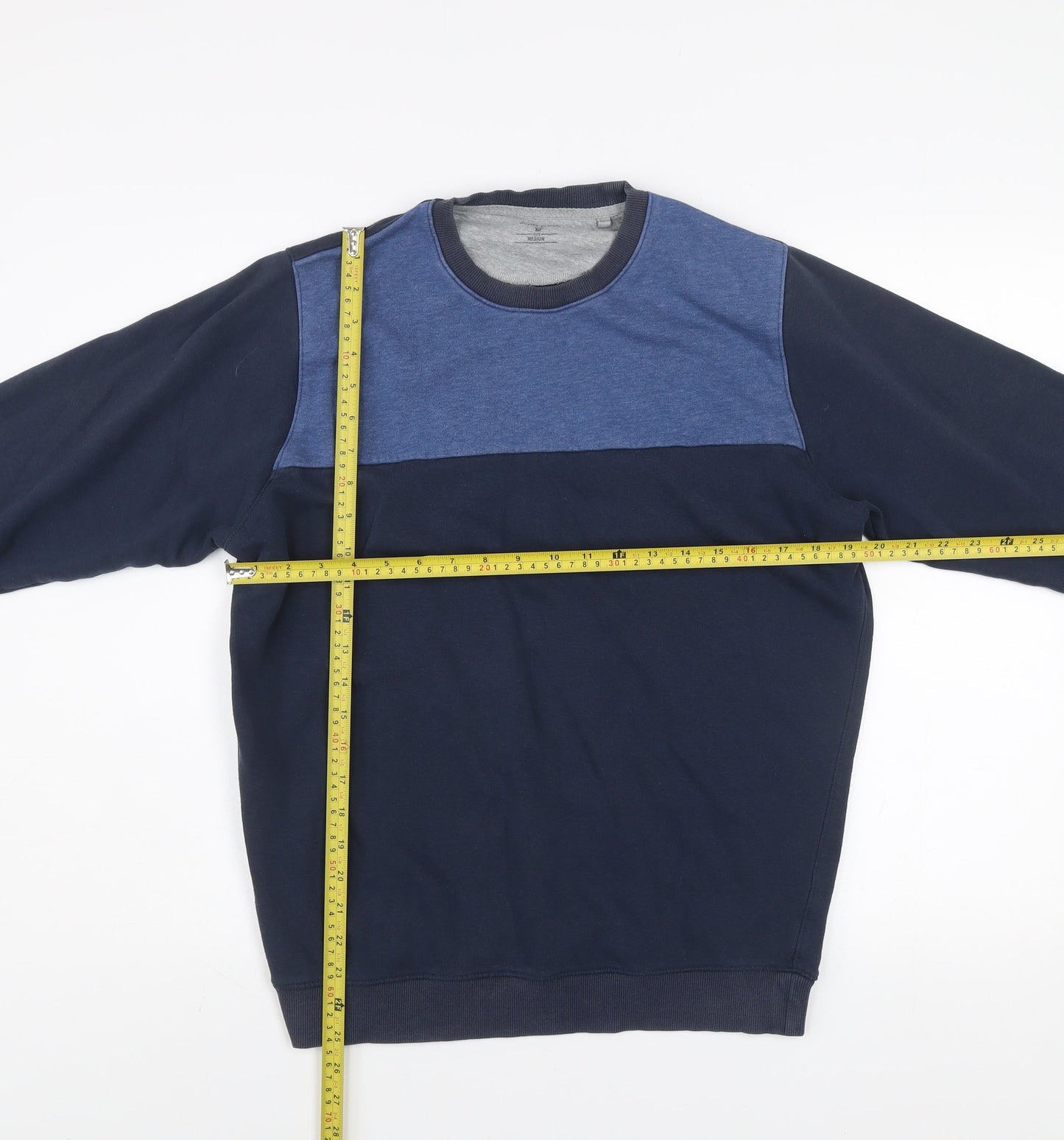 James Pringle Men's Blue Colourblock Crew Neck Sweatshirt Medium